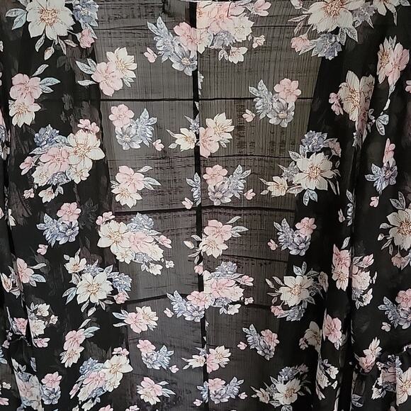Band of Gypsies Black Floral Bell Sleeve Sheer Duster Kimono Cardigan Size Large - Picture 5 of 6